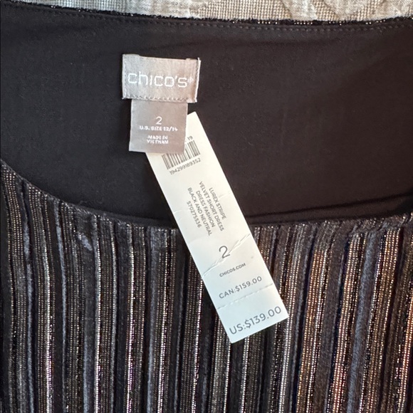 NWOT Chico’s Lurex Stripe Velvet Short Dress Size 12 (Chico’s Size 2). - Picture 2 of 7